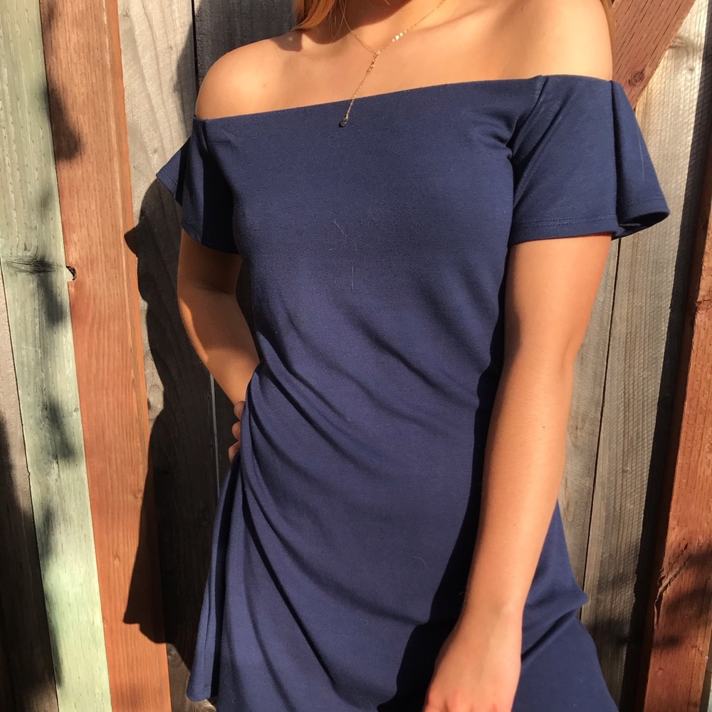 Lulu’s navy blue off the shoulder dress